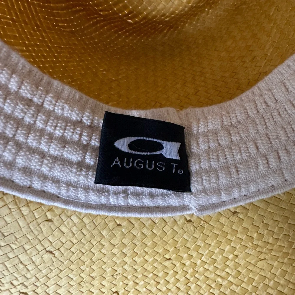 AUGUST Yellow Paper Straw Western Fedora Hat Elastic Band Cord String NWOT $75